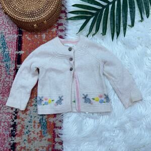 Boden Easter Bunny Embroidered Fair Isle Knit Cardigan Sweater Baby Girls 3-6M
